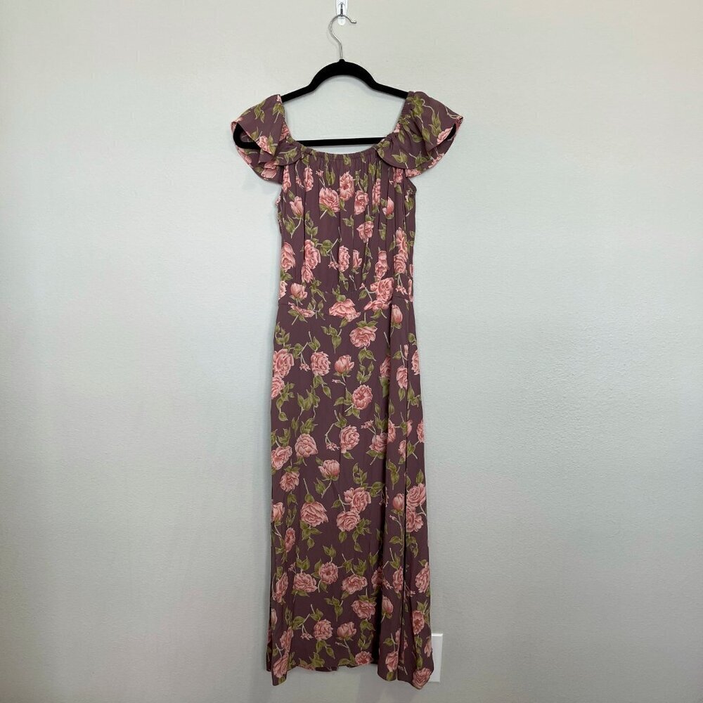 Flynn Skye Tori Midi Dress Size Medium In Mauve Blossums - Picture 5 of 6